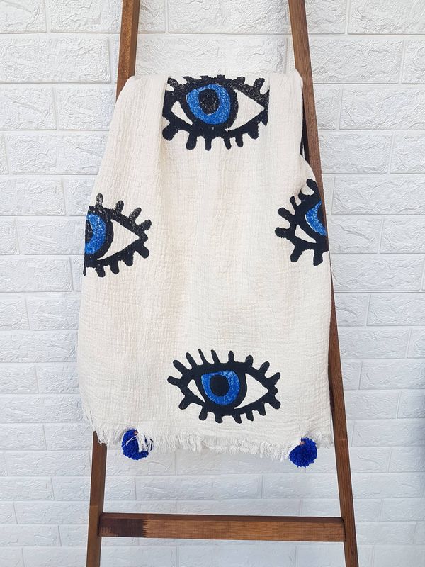 Blue Evil Eye Throw Blanket
