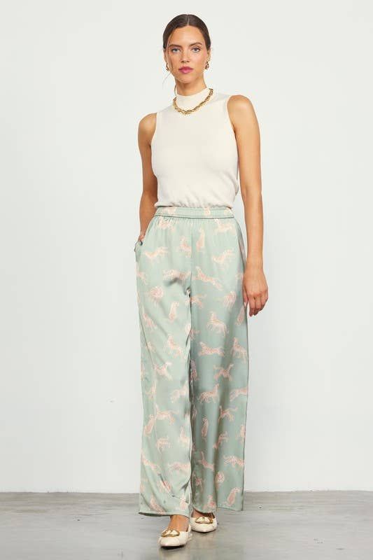 ANIMAL PRINT SATIN PANTS