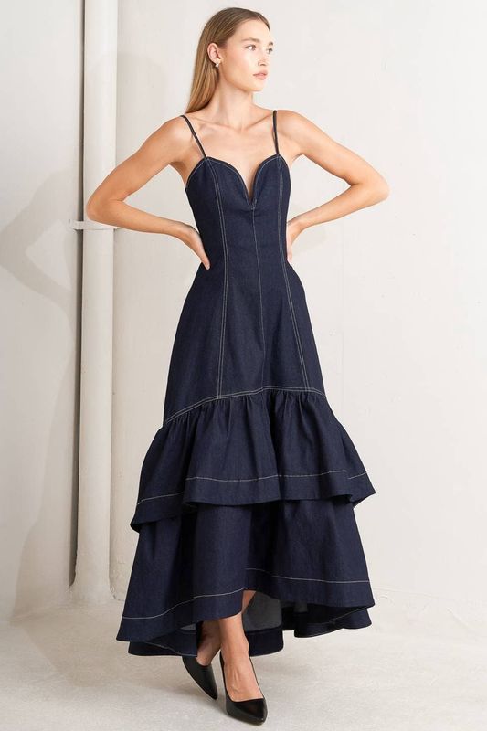 Denim Ruffle Midi Dress