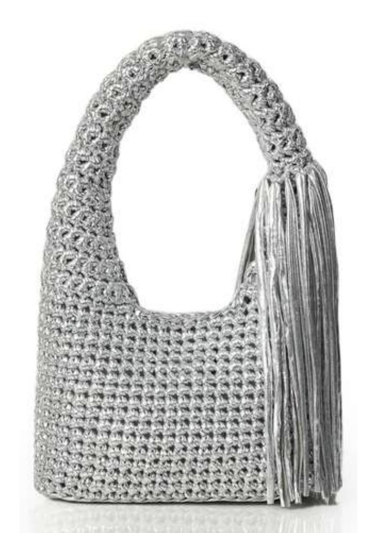 Almeria Metallic Silver Crochet Shoulder Bag