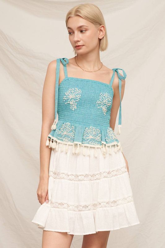 Shoulder Tie Smocked Top