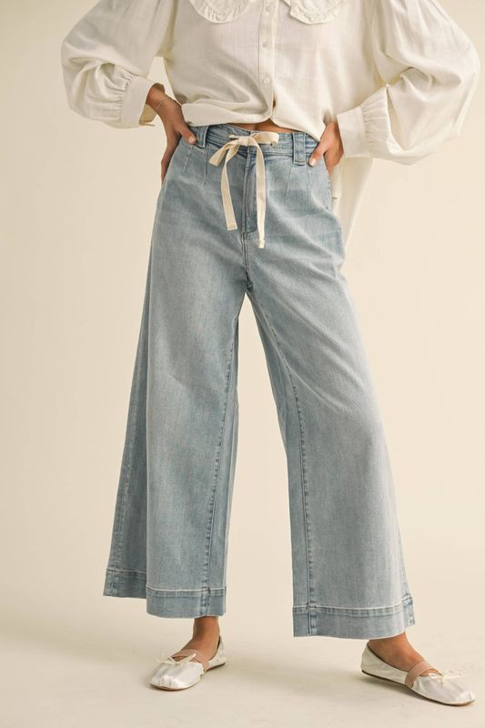 Washed Denim Tie Front Jeans