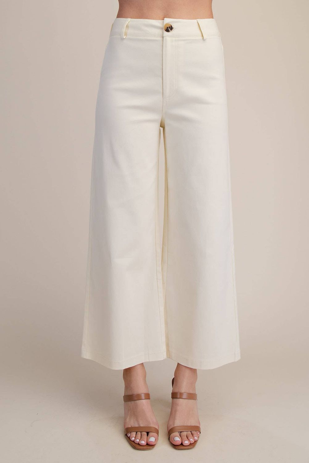 High Waist Wide Pants, Color: Ivory, Size: M