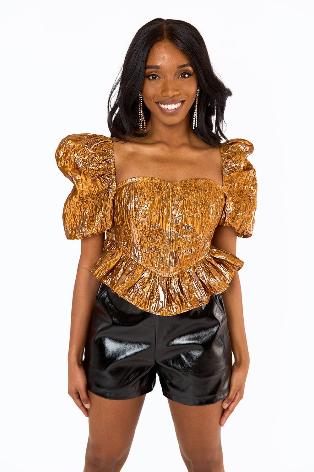 Chloe Bronze Tie Back Bustier Top, Size: M