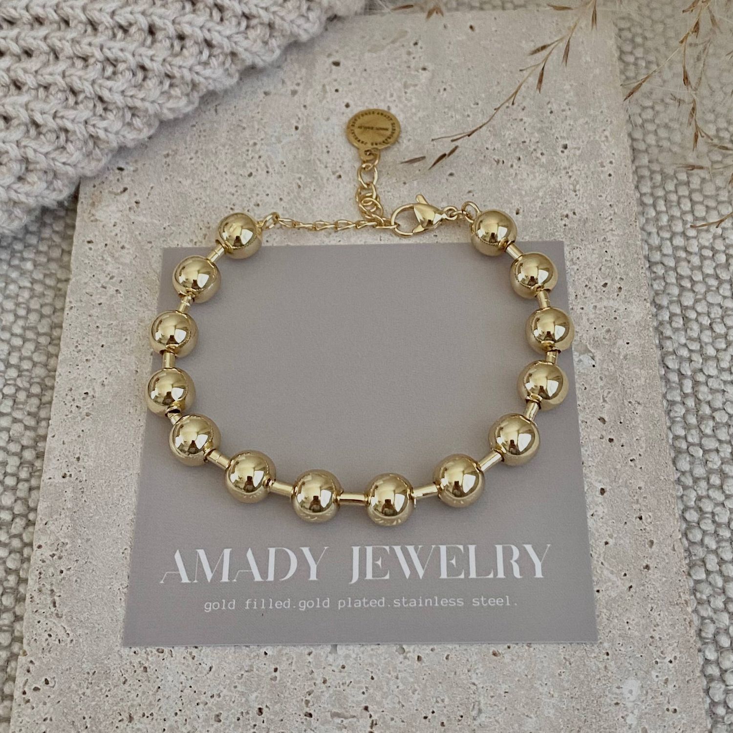 Military Satellite Chain Beaded Bracelet 18k Gold Plated
