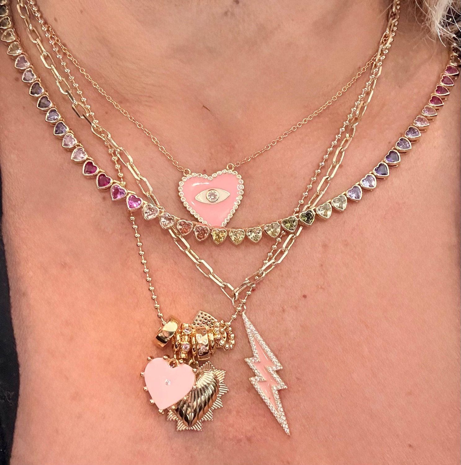 Rainbow Heart Tennis Necklace