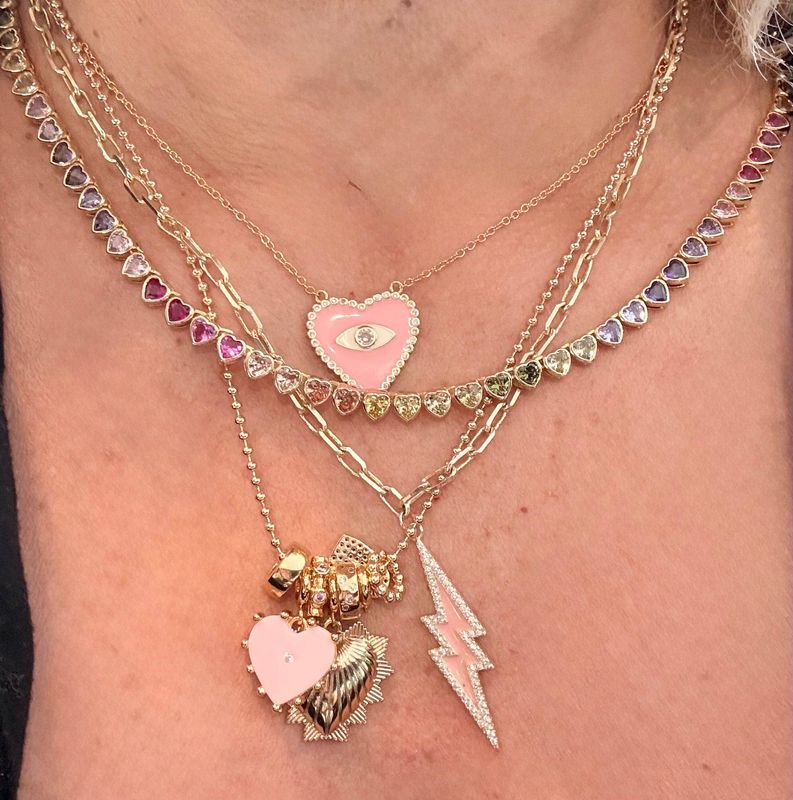 Rainbow Heart Tennis Necklace