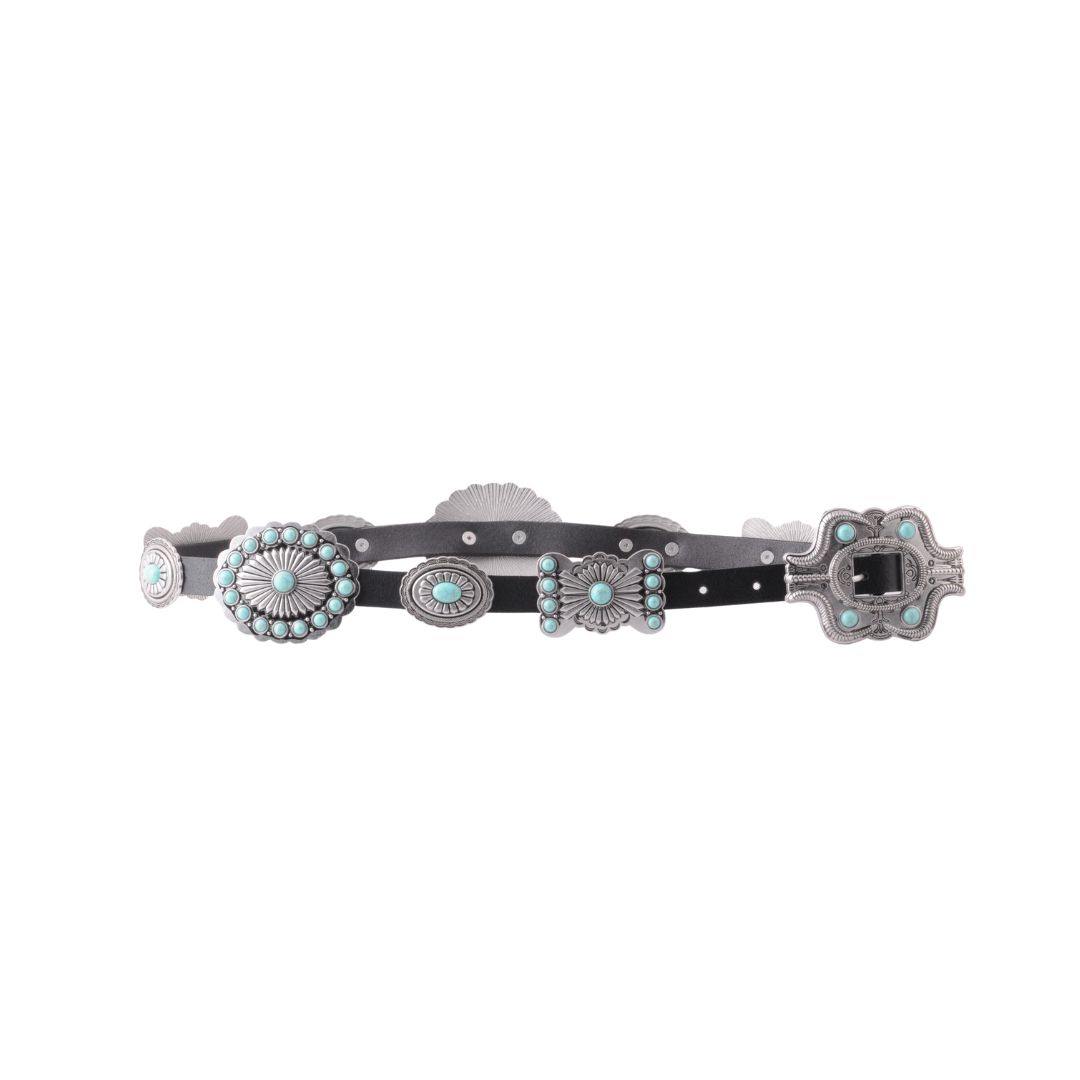 Turquoise Dottie Floral Concho Belt, Color: Black, Size: M