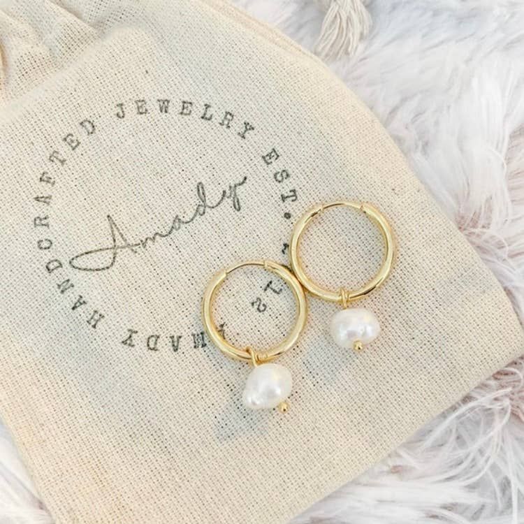 Water Pearl Hoop Earrings, pearl earrings, minimalist hoops