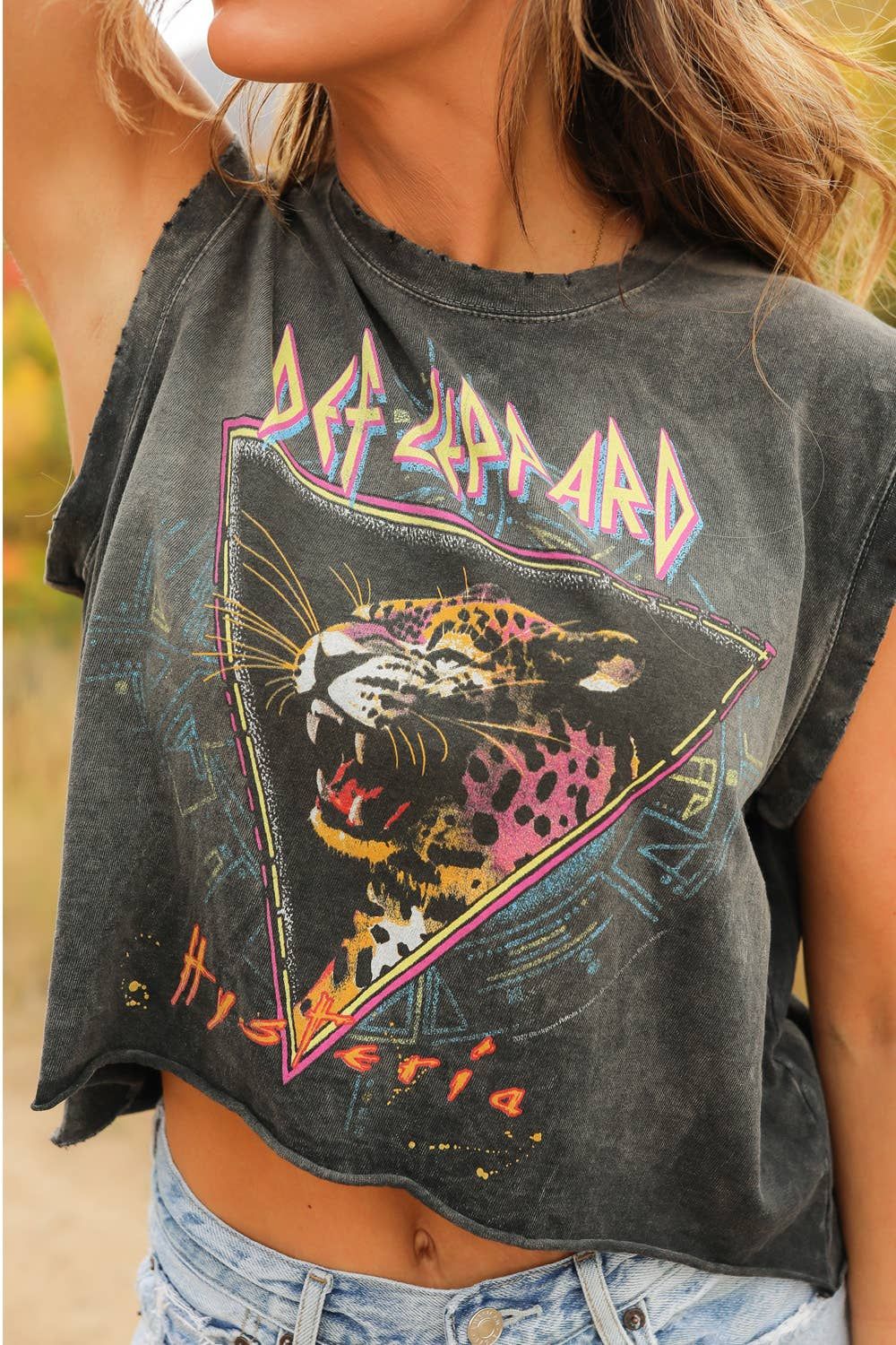 Def Leppard Hysteria, Color: Sunk Kissed Wash with distressed edges, Size: S