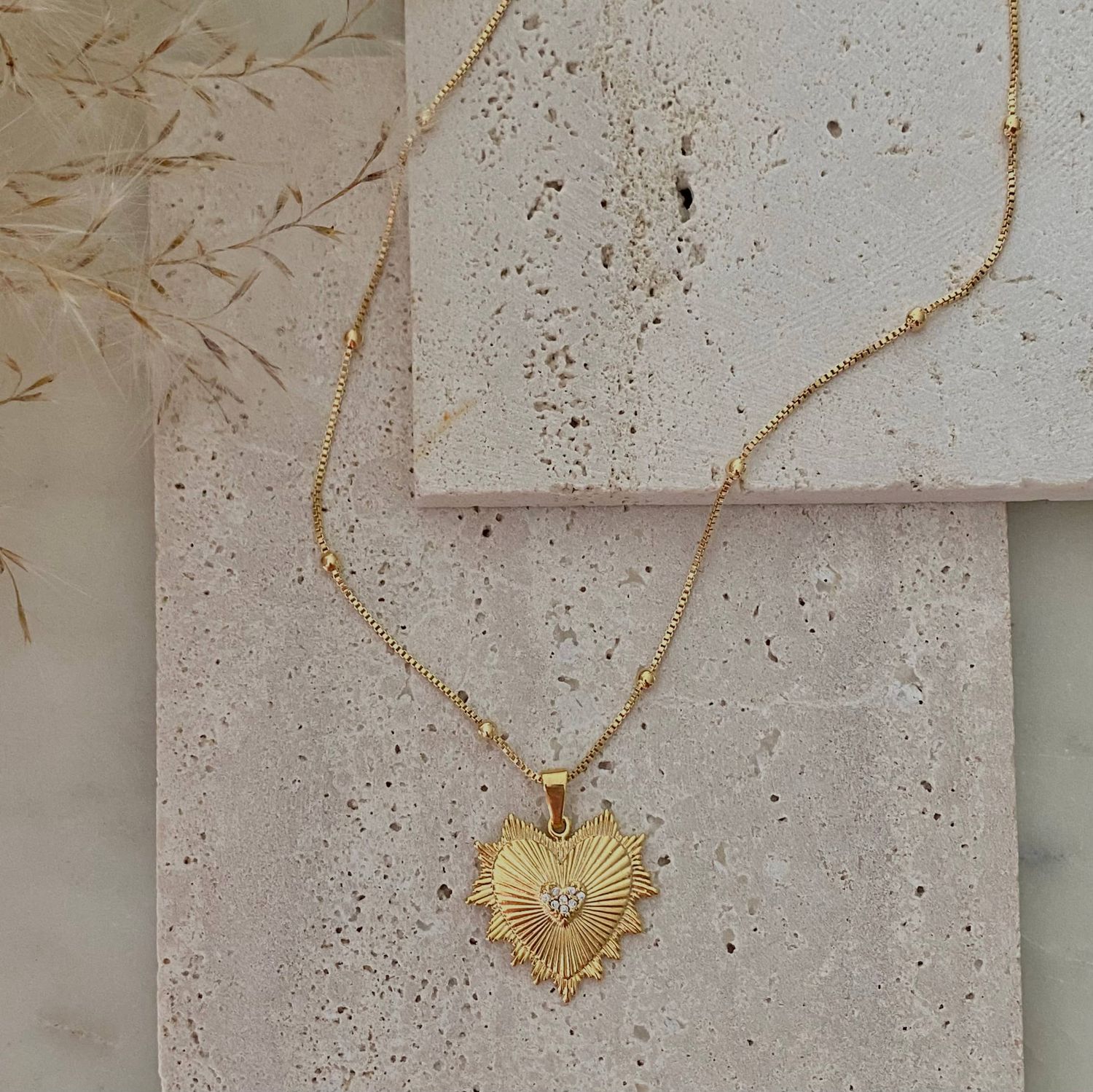 Heart Charm Pendant Satellite Chain 18k Gold Filled