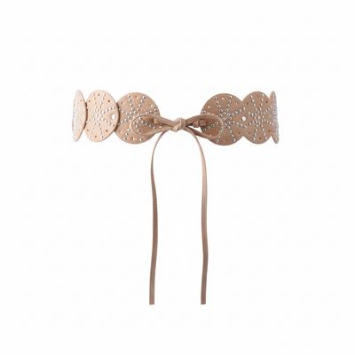 Studded Tie-On Western Disc Leather Belt