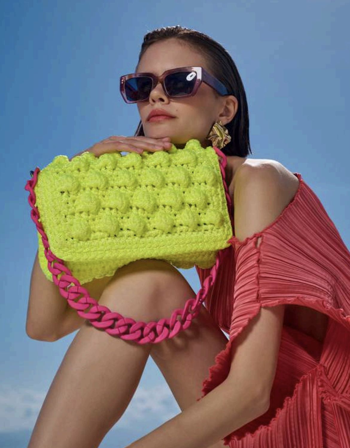 Micro Ossian Yellow Crochet Shoulder Bag