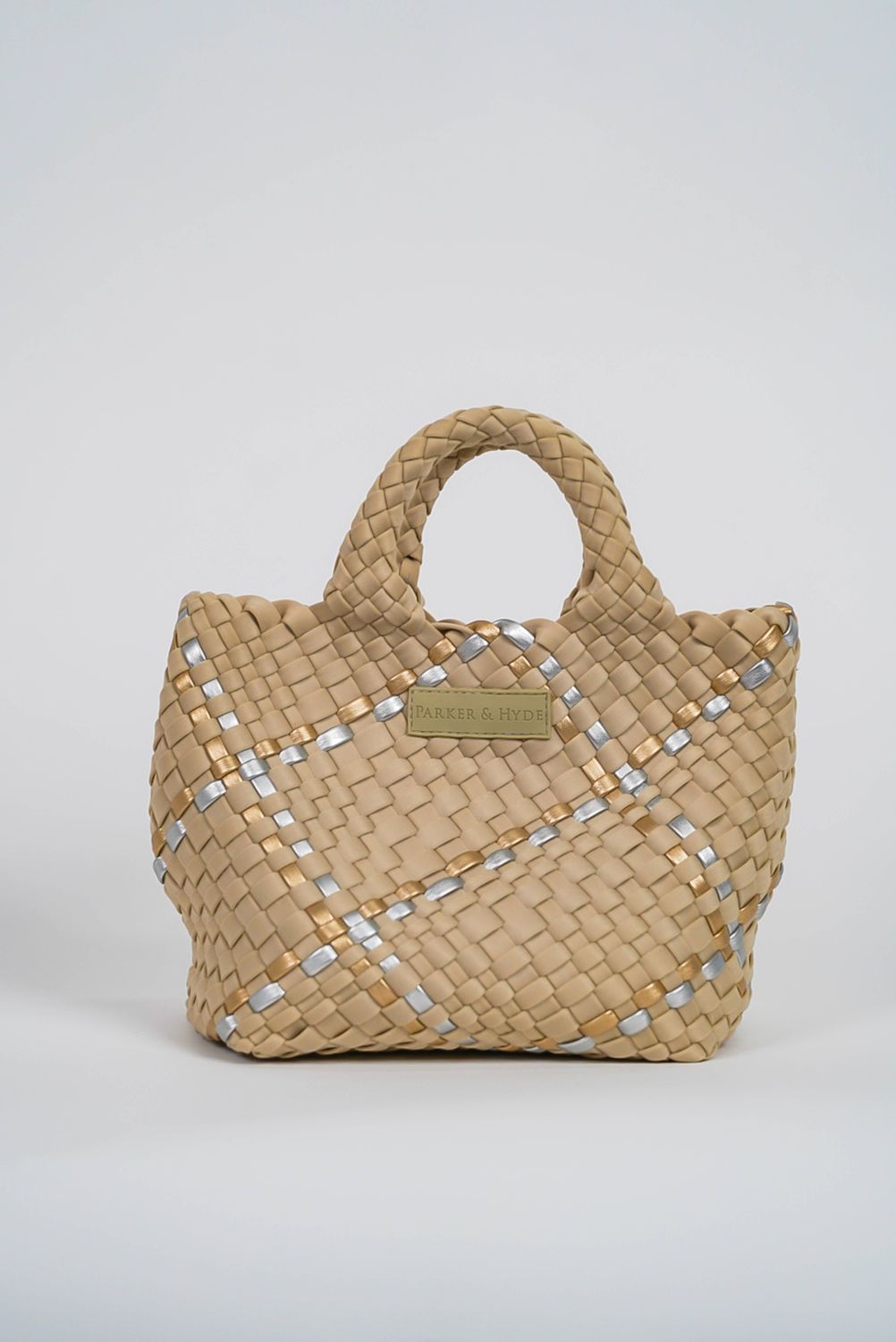 Mini Woven Tote - Beige Metallic