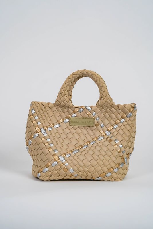Mini Woven Tote - Beige Metallic