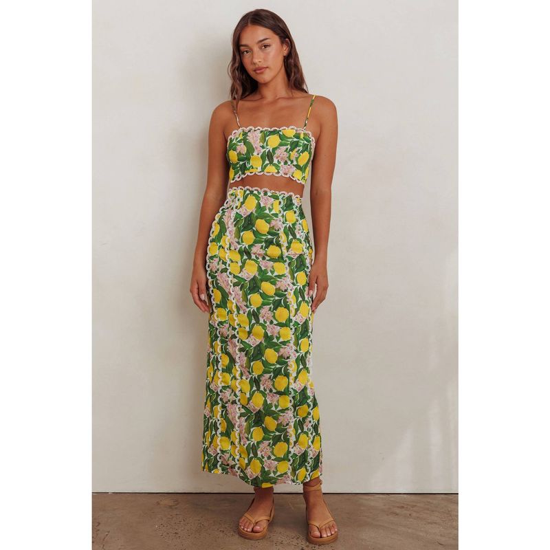 Lemon Floral Crop Top Set