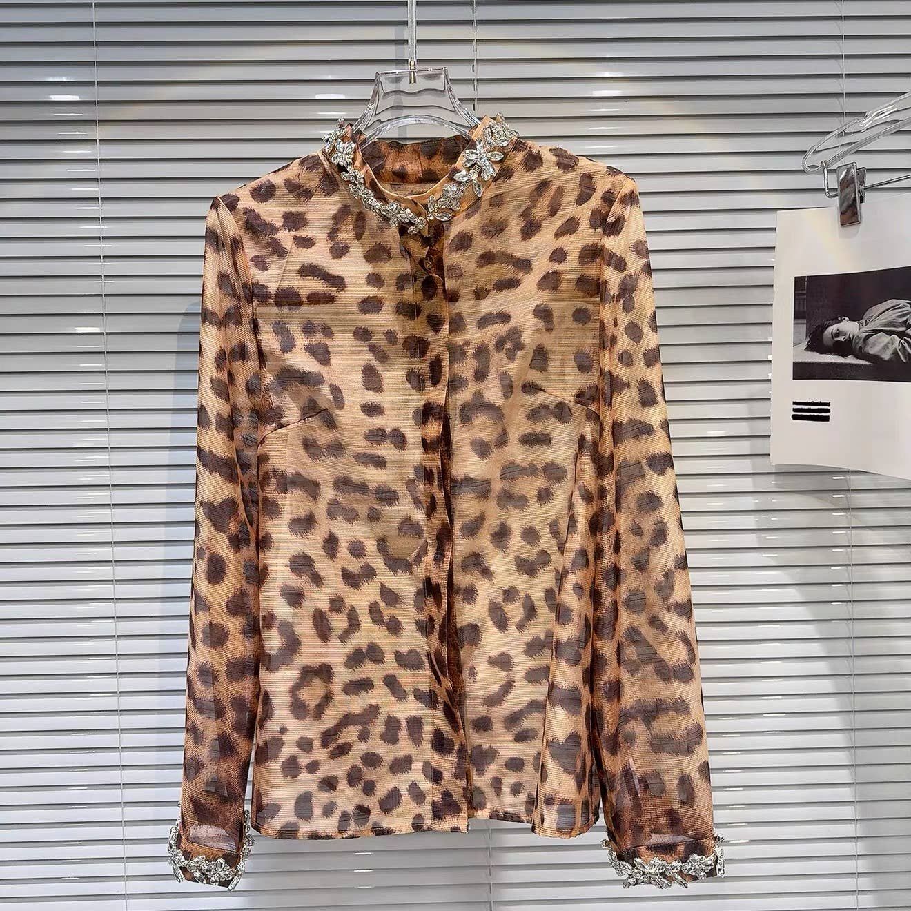 Crystal Leopard Chiffon Blouse, Product Language: English, Size: S