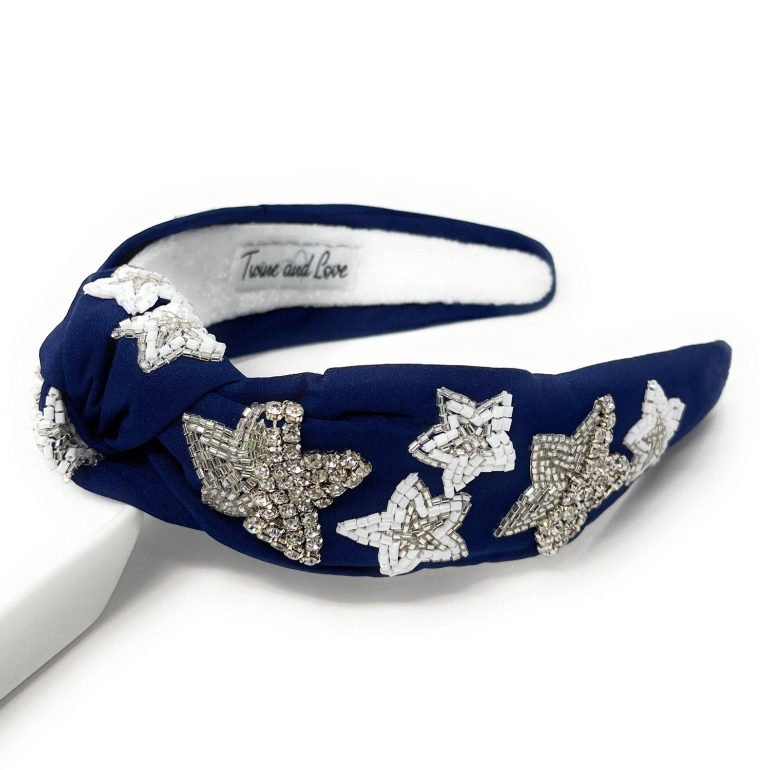 Hand Beaded Stars Blue Knot Headband