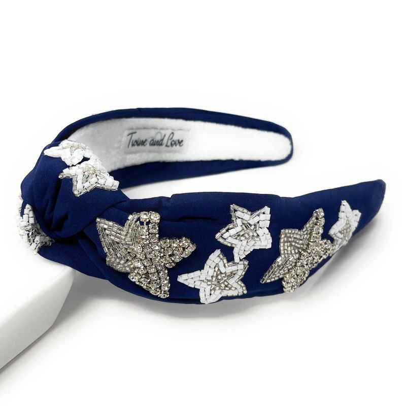 Hand Beaded Stars Blue Knot Headband