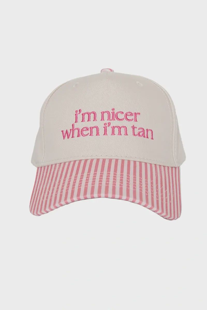 I'm Nicer When I'm Tan Two-Toned Vintage Hats Grad Gift Idea, Color: Pink and Light Pink Stripe
