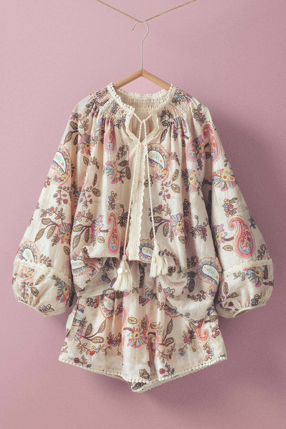 Embroidered Boho Paisley Blouse Top, Size: S