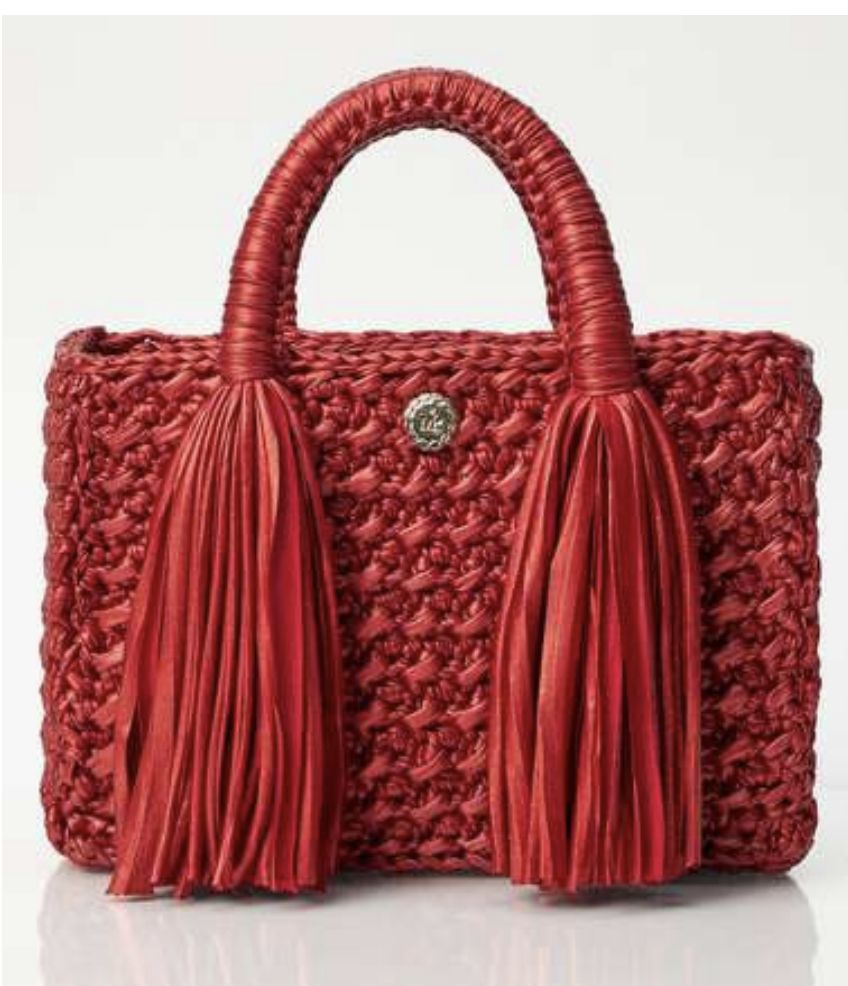 Ostria Metallic Crochet Tote Bag, Color: red
