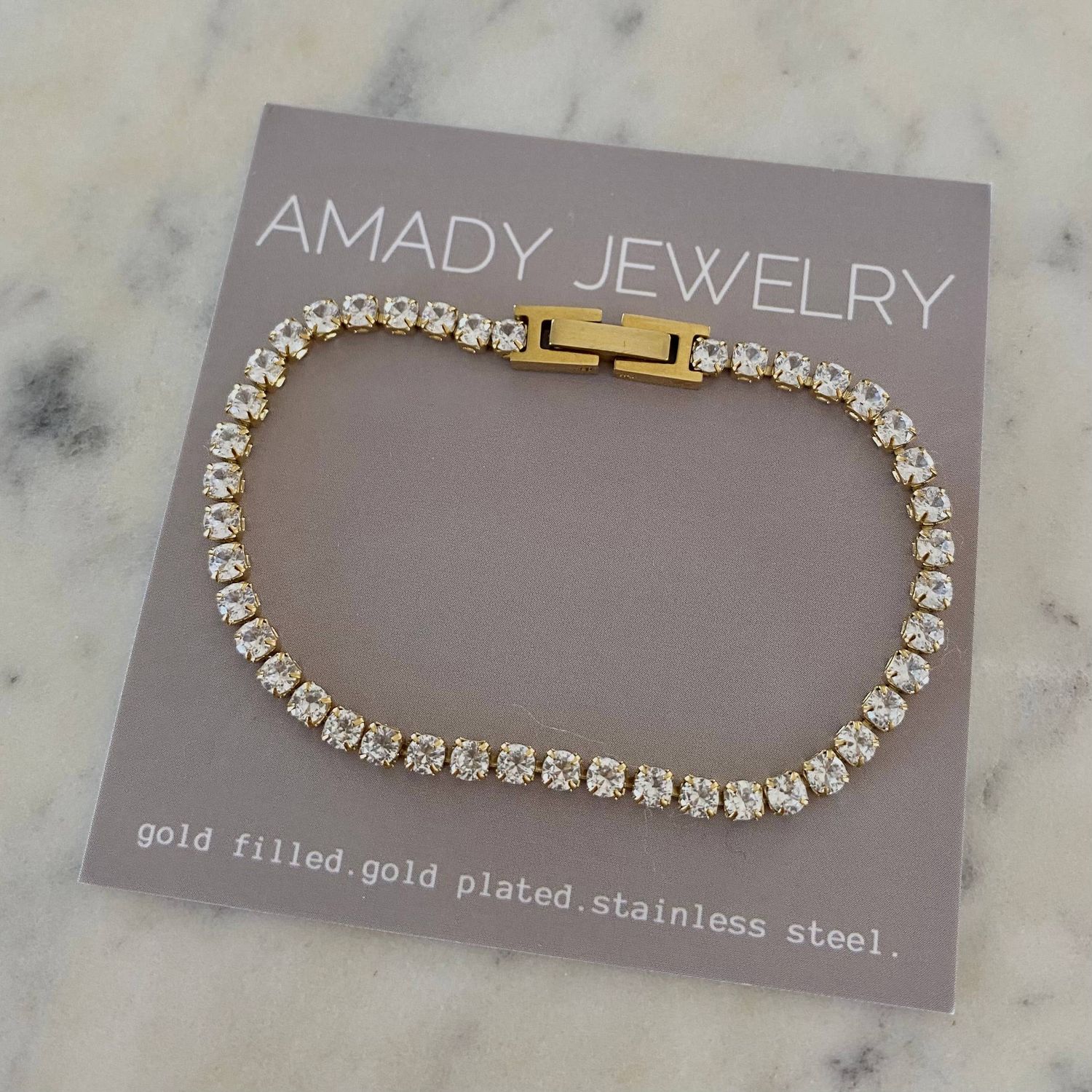 Tennis 3mm Cubic Zirconia Stainless Steel 18k Gold Bracelet