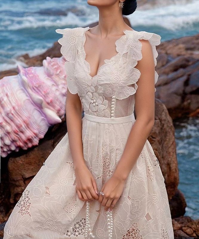 Floral Embroidered Lace Dress with Organza Flowers