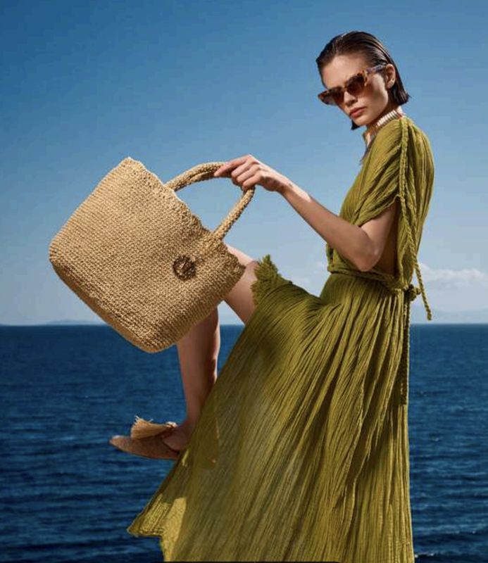Catania Straw Camel Crochet Tote Bag