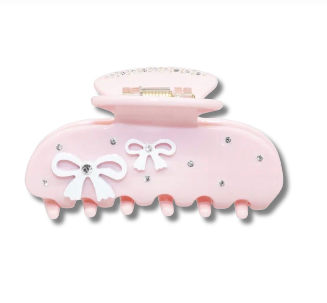  WHITE BOWS CLAW HAIR CLIP, Color: Pink