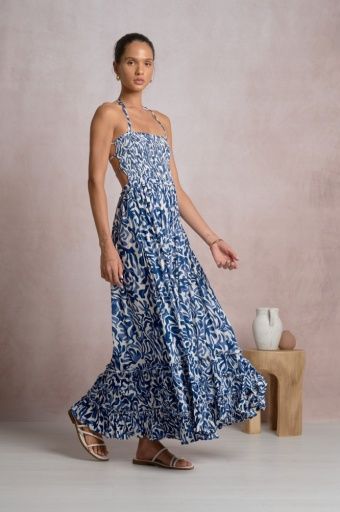 Blue Maxi Dress with Open Back Straps