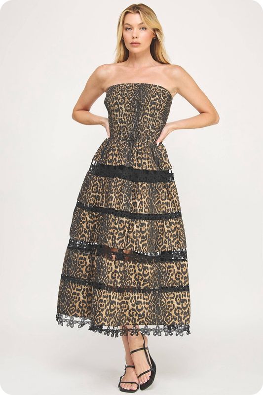 Leopard Print Lace Tube Dress