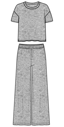 Textured Essentials Heather Grey Long Lounge Set, Color: h grey, Size: XS