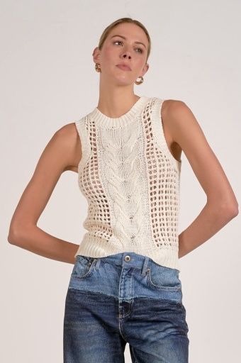 Cream Sweater Tank Open Knit