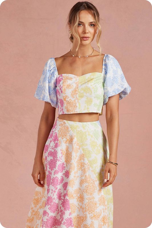 Botanical Garden Puff Sleeve Crop Top