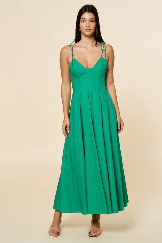 Fit &amp; Flare Shoulder Tie Straps Maxi Dress