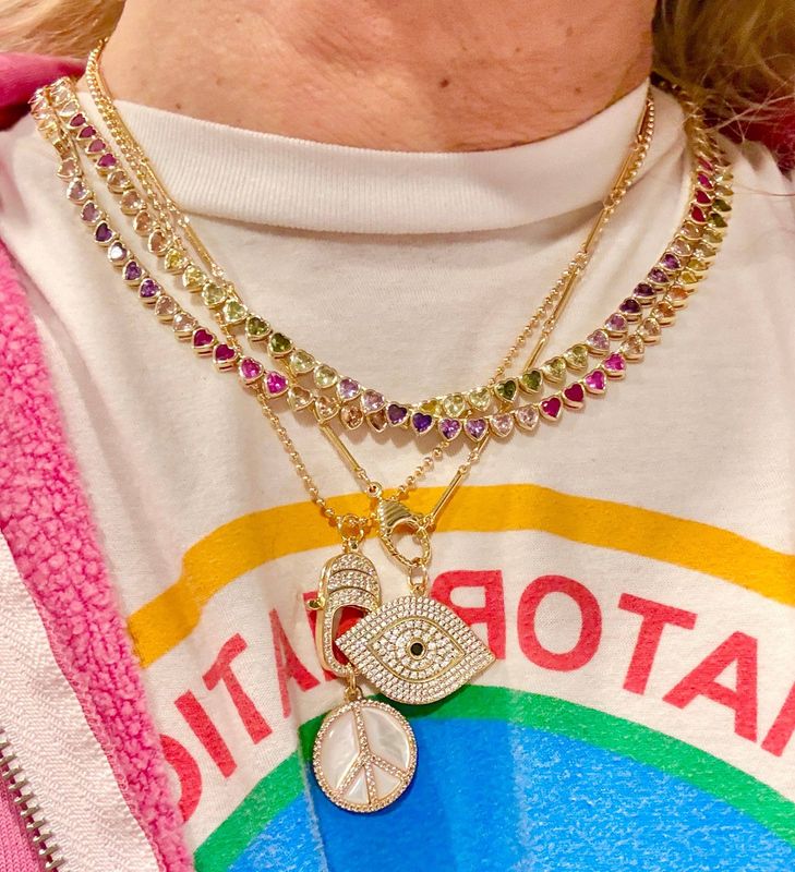 Mother of Pearl Peace Sign Charm and Chain