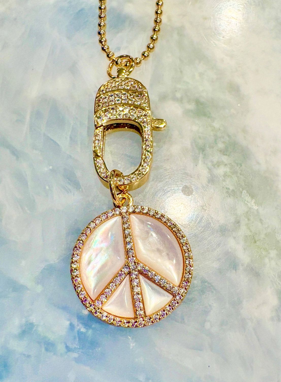 Mother of Pearl Peace Sign Charm and Chain, Charms/Chain: Peace sign
