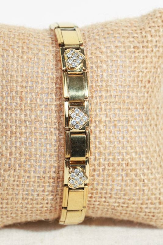 Gold Link Bracelet with Pavé Crystal Hearts