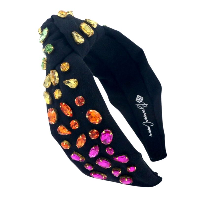 Black Headband with Rainbow Gradient Hand-Sewn Crystals