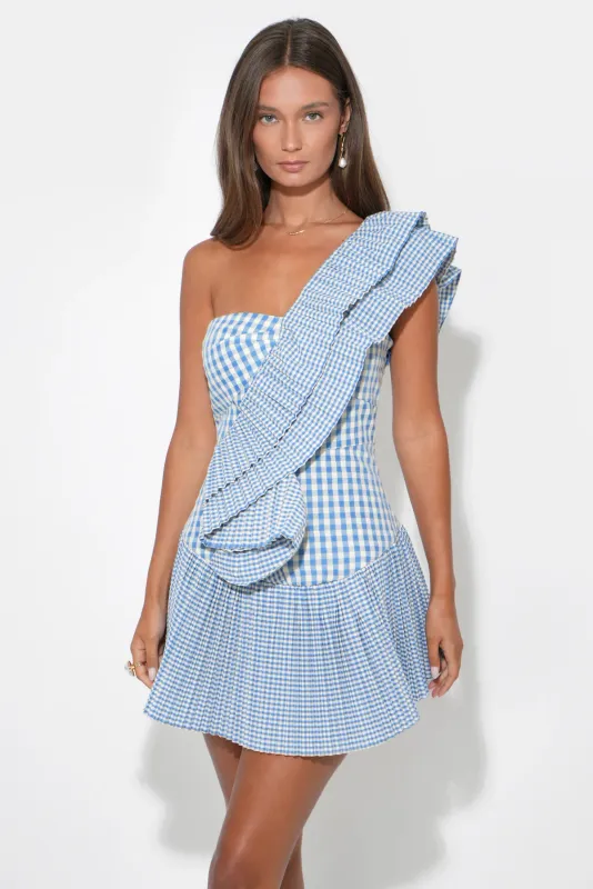 Ava One Shoulder Gingham Mini Dress