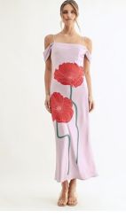 Lilac Magenta Floral Silk Off Should Maxi Dress