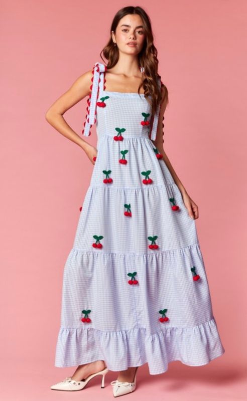 Cherry Gingham Maxi Dress