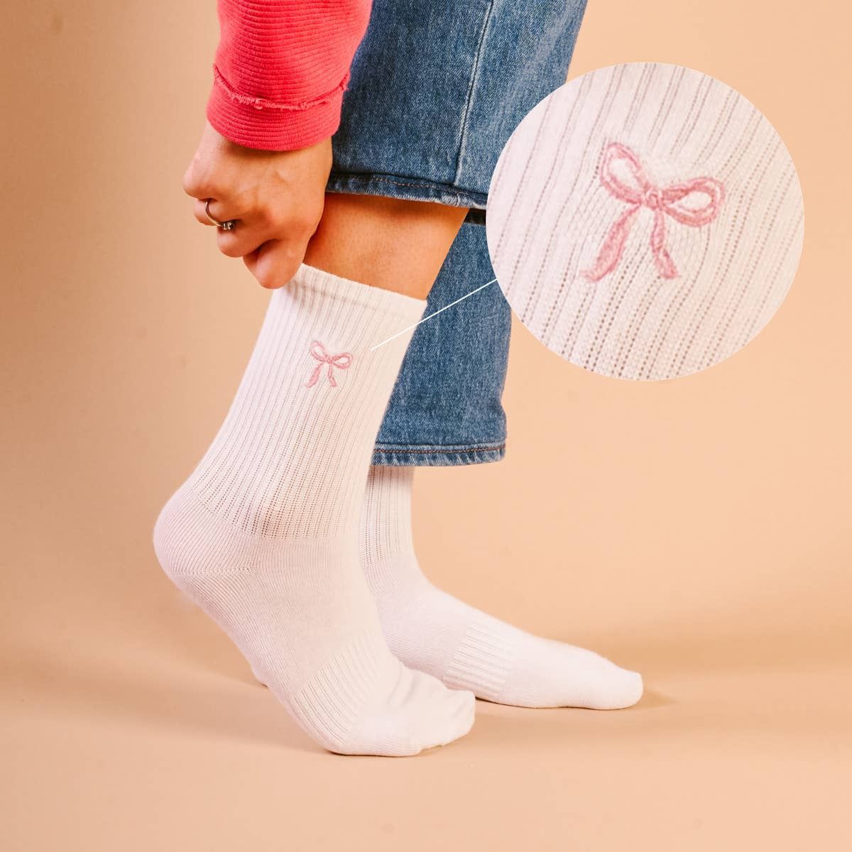 Pink Bow Crew Socks