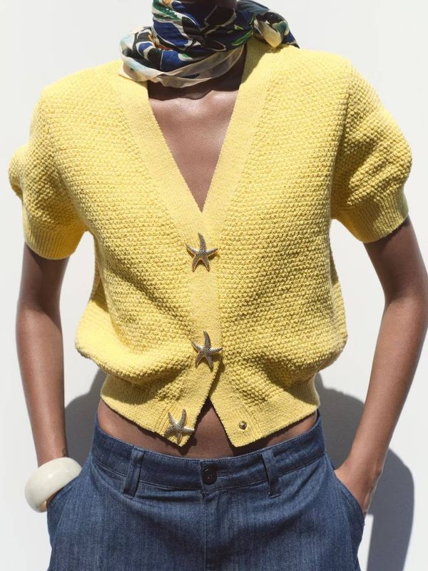 Boho Coastal Starfish Button Cardigan
