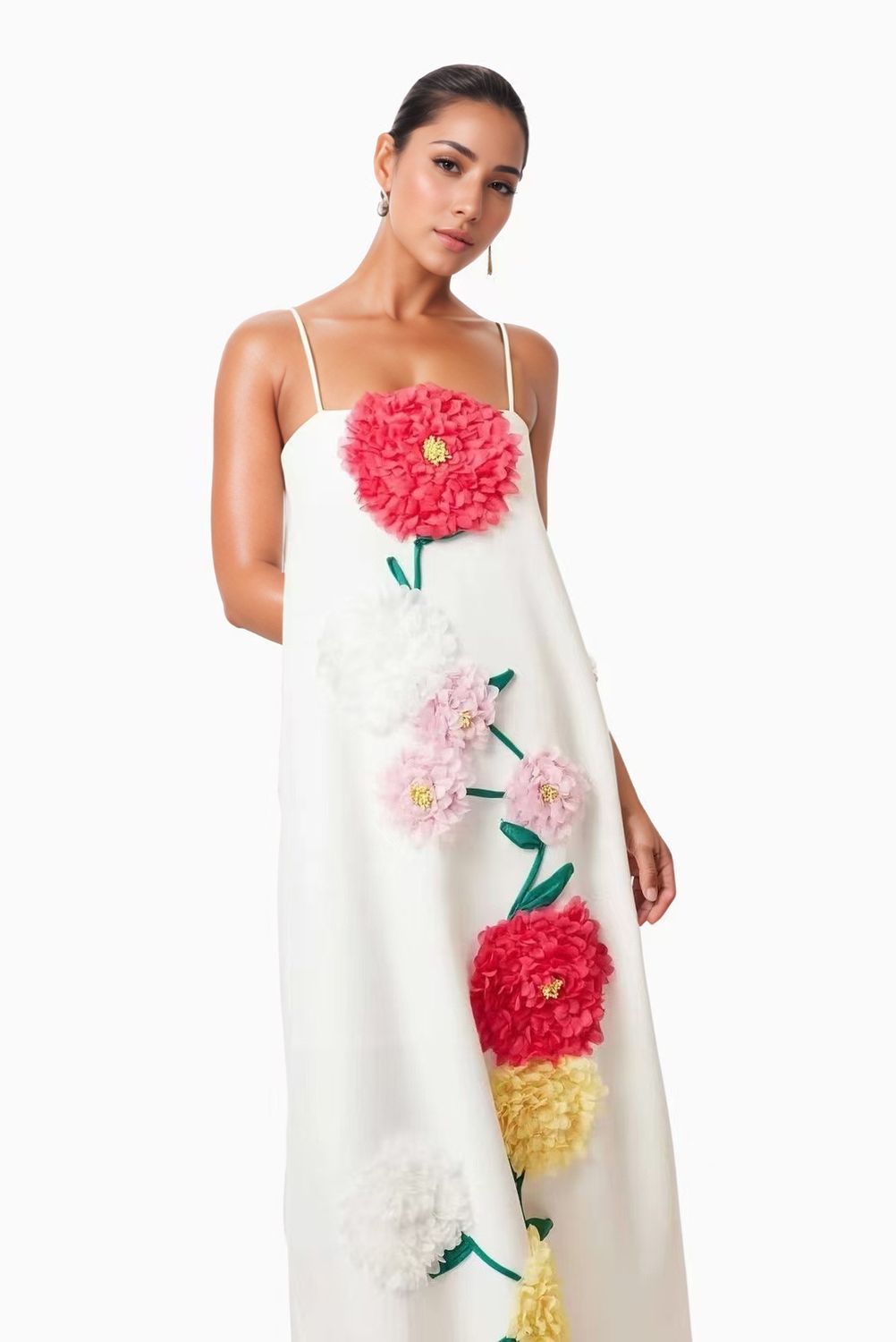 Colorful 3D Floral Swing Suspender Long Summer Dress