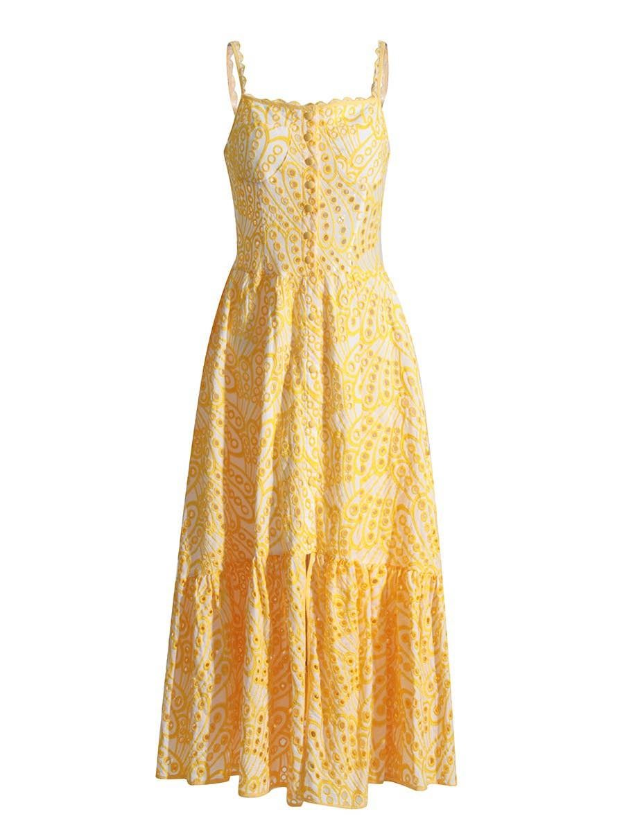 Elegant Lace Dress, Color: Yellow, Size: S