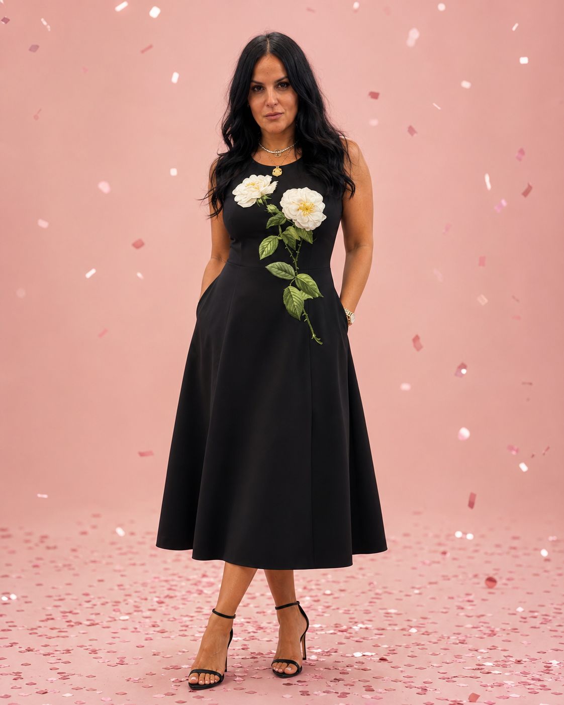 Sleeveless 3D Floral Embroidered Elegant Long Dress
