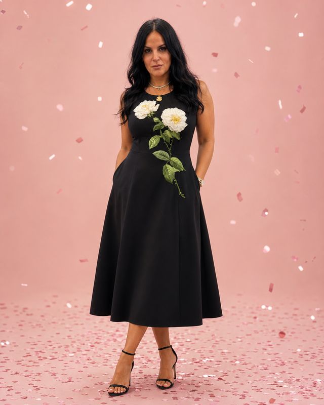 Sleeveless 3D Floral Embroidered Elegant Long Dress