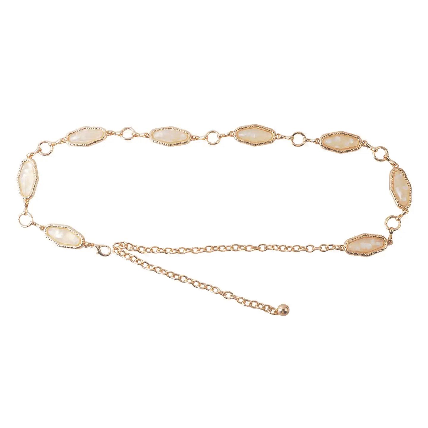 Gold Accented Pearl Princess Chain Belt, Color: Gold